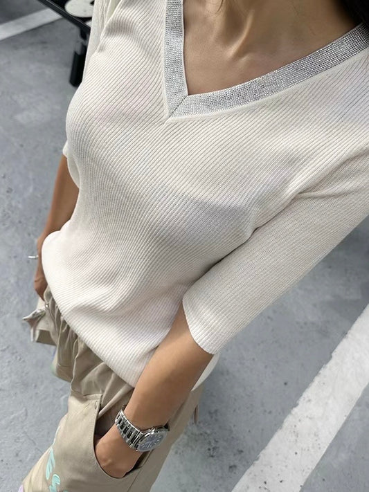 V Neck Embellished Sweater