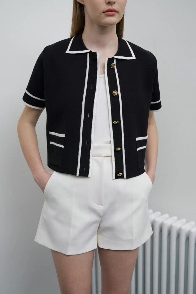 Short sleeved collar cardigan