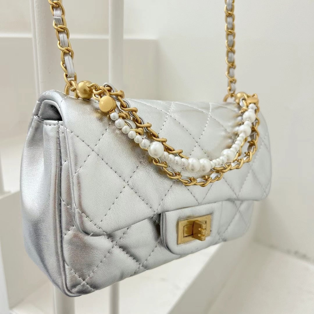 Handmade Calfskin Leather Pearl Embellished Mini Bag