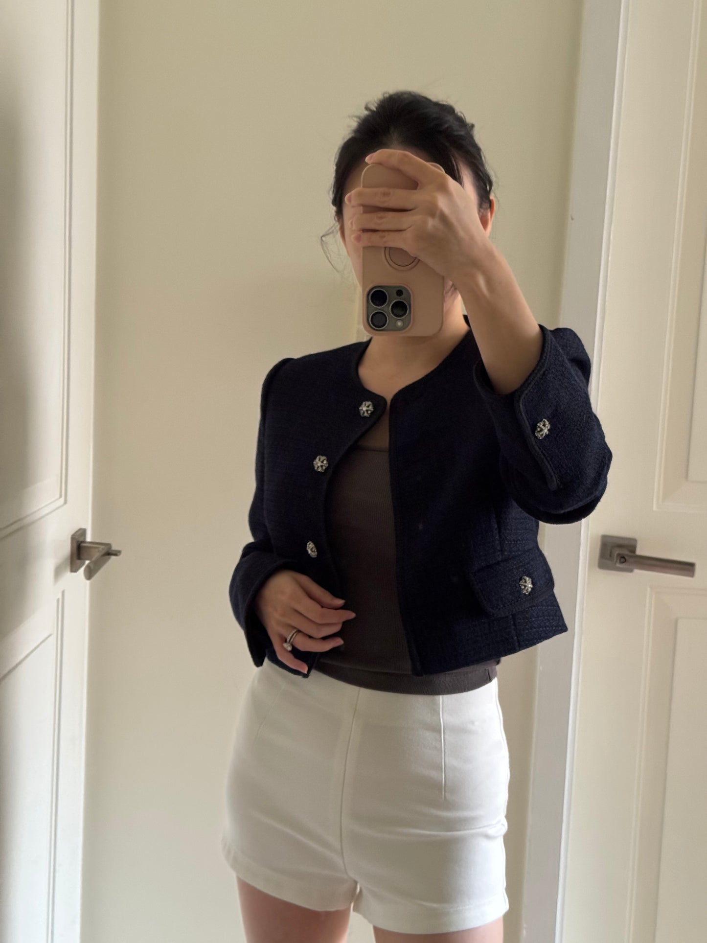 Navy Blue Tweed Boucle Blazer 深藍短身小香風外套