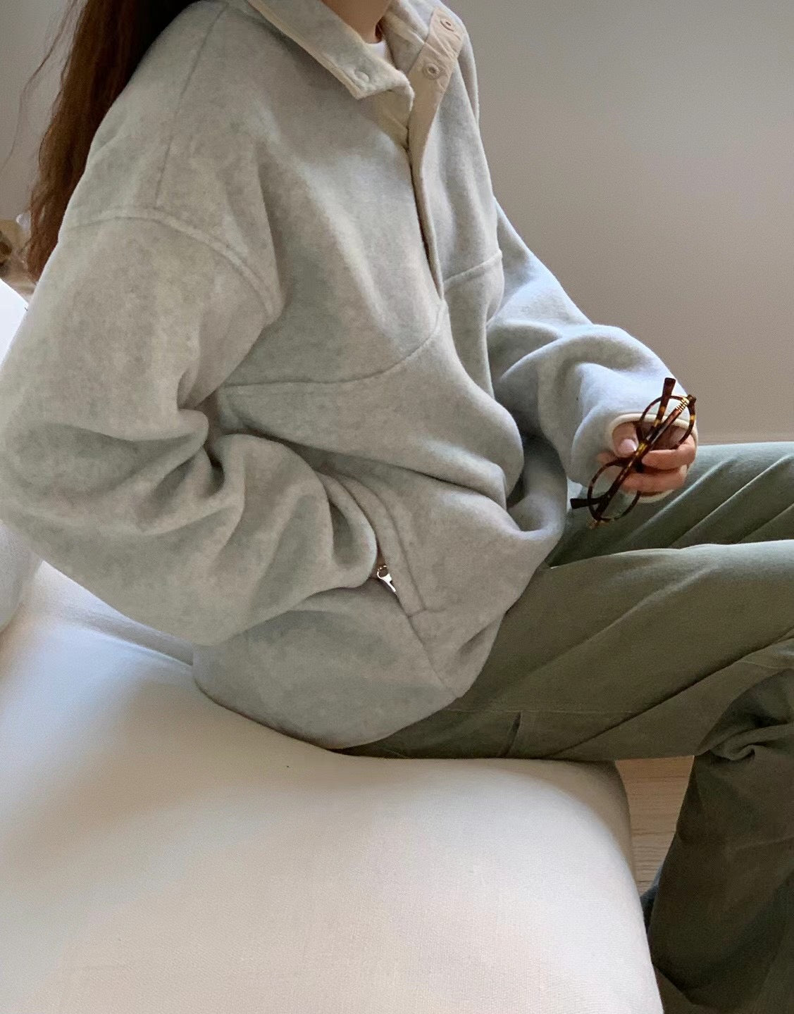 Fleece Half Neck Oversized Pullover Sweater