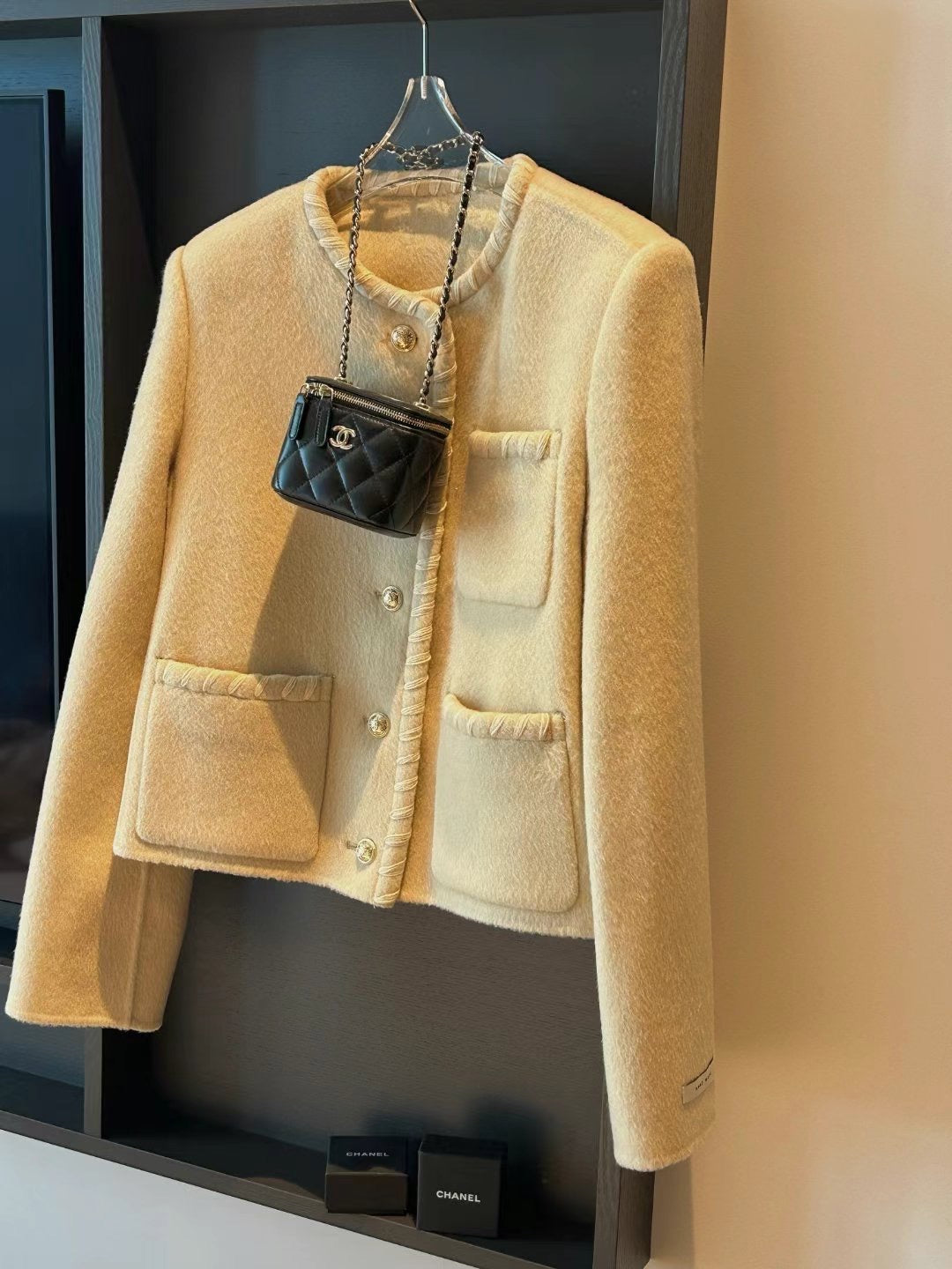 Handmade cashmere wool cream boucle blazer