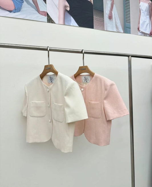 Short Sleeved Summer Jacket * Pink / Ivory