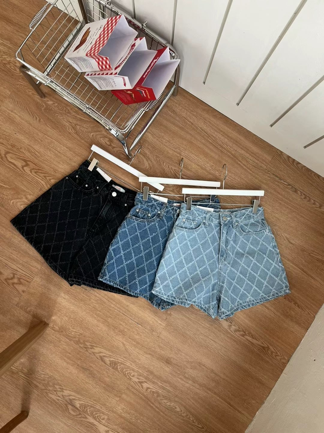 Argyle High Waist Denim Shorts