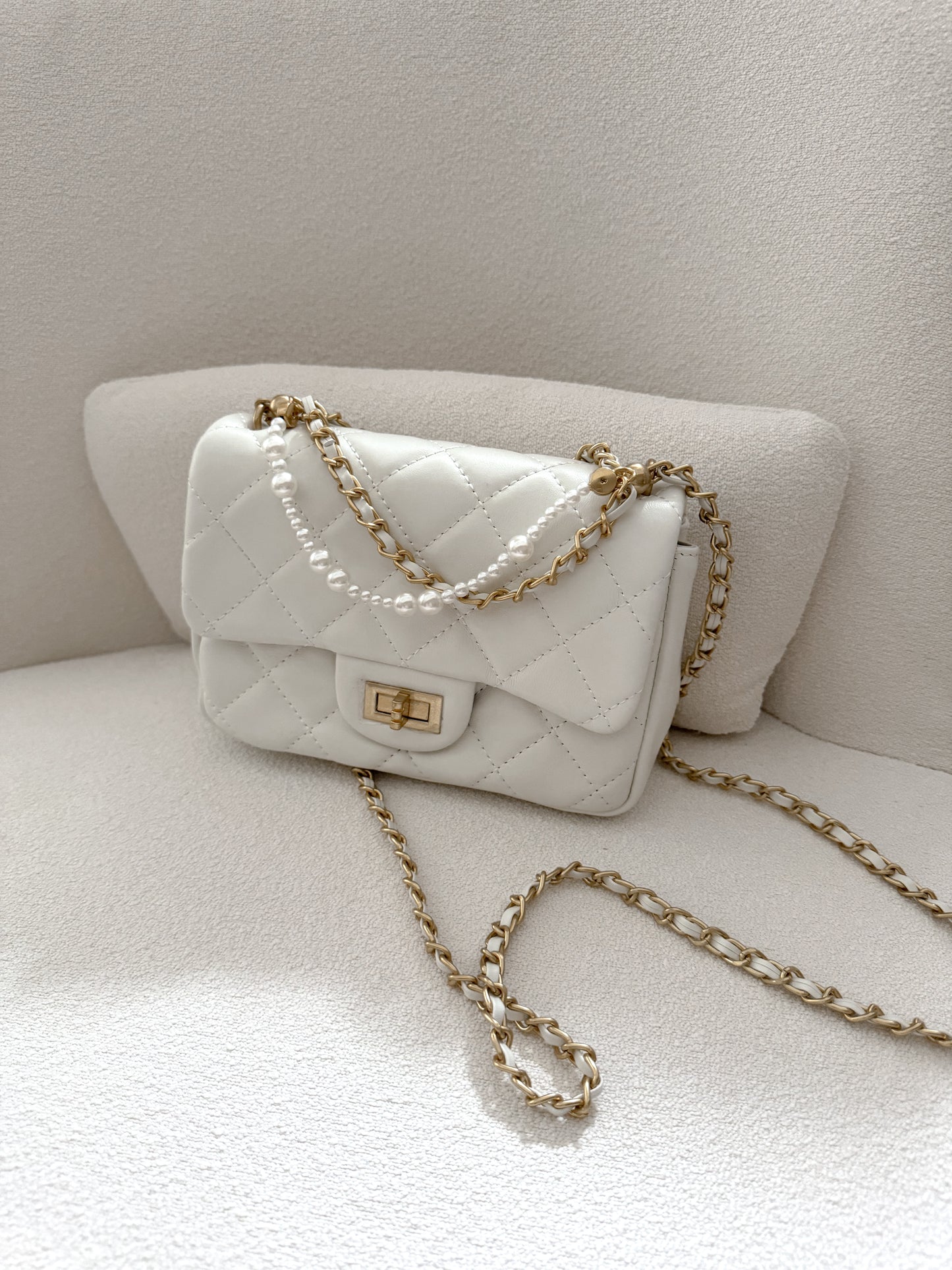 Handmade Calfskin Leather Pearl Embellished Mini Bag