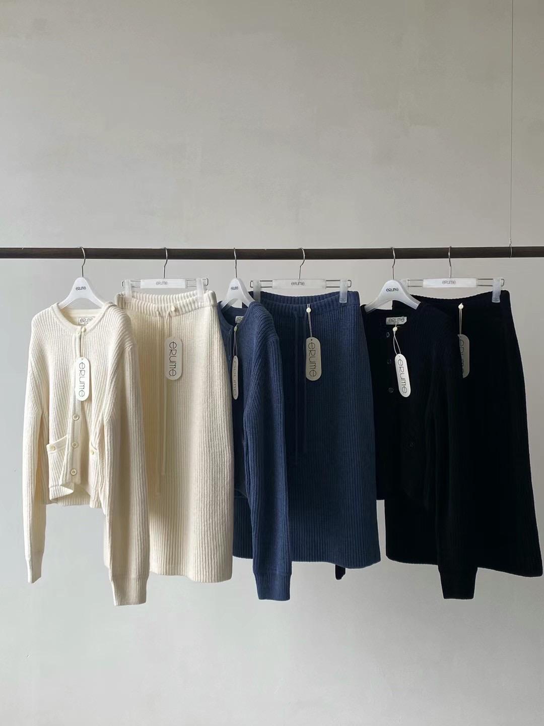 Ribbed Knit Round-Neck Cardigan & Midi Skirt Set *3 Colors