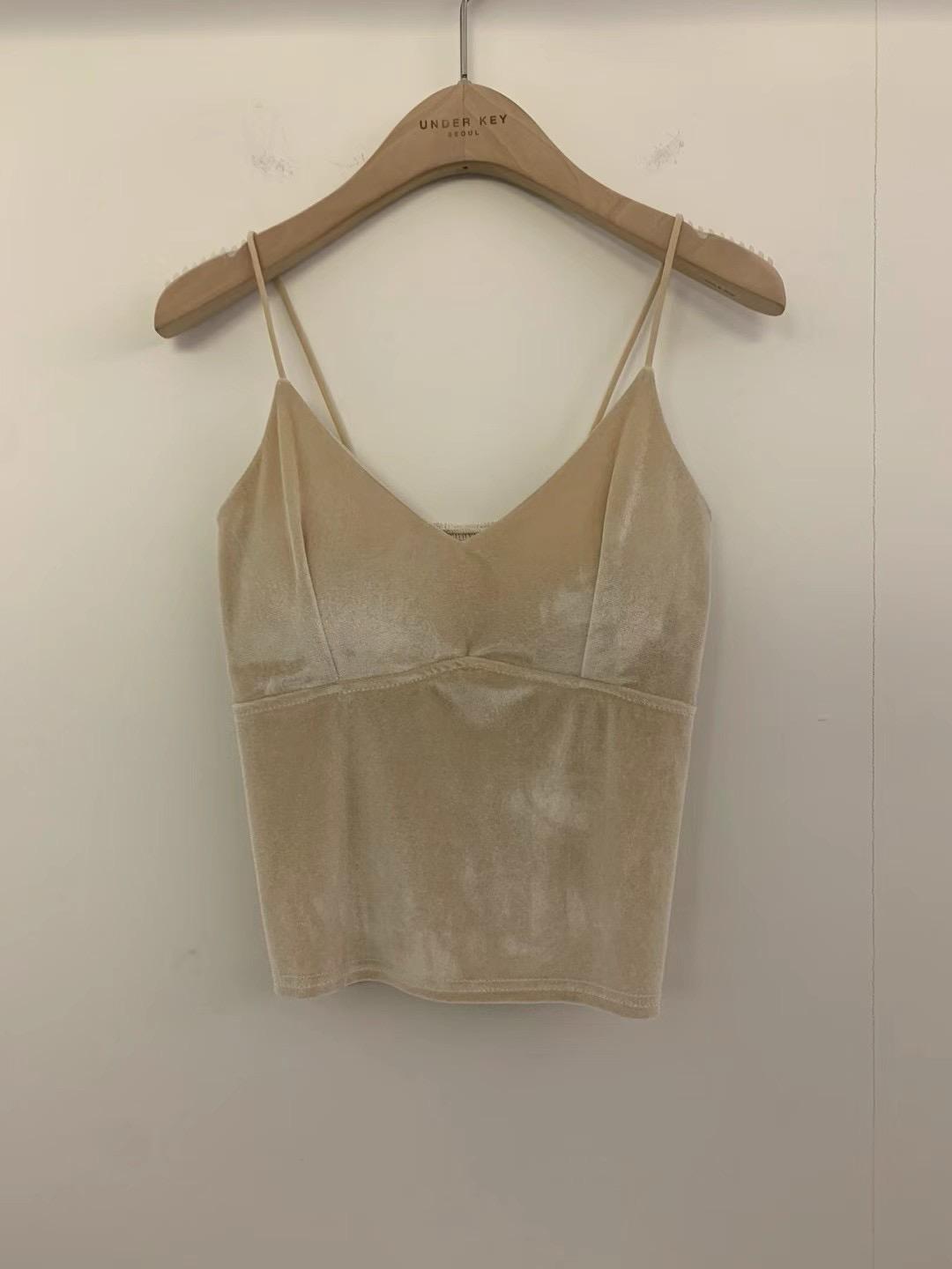 Underkey V-Neck Sleeveless Velvet Cami Top *3 Colors