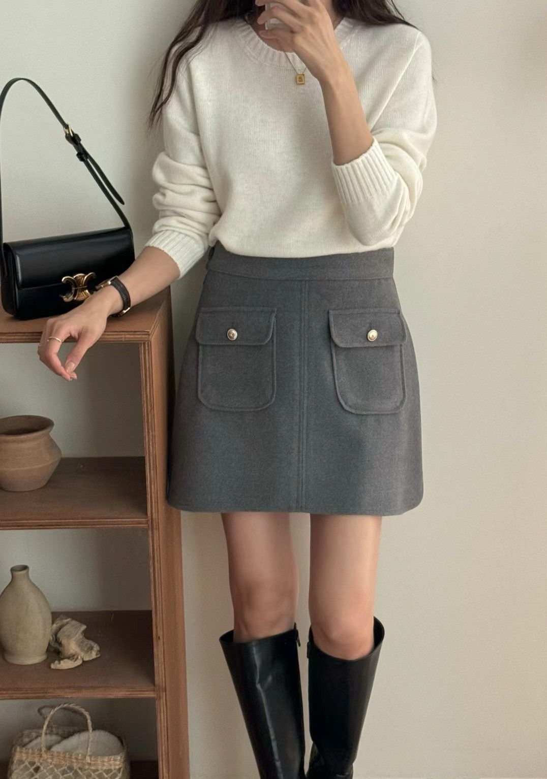 Tizzi Wool Blend Patch Pocket Skirt *3 Colors