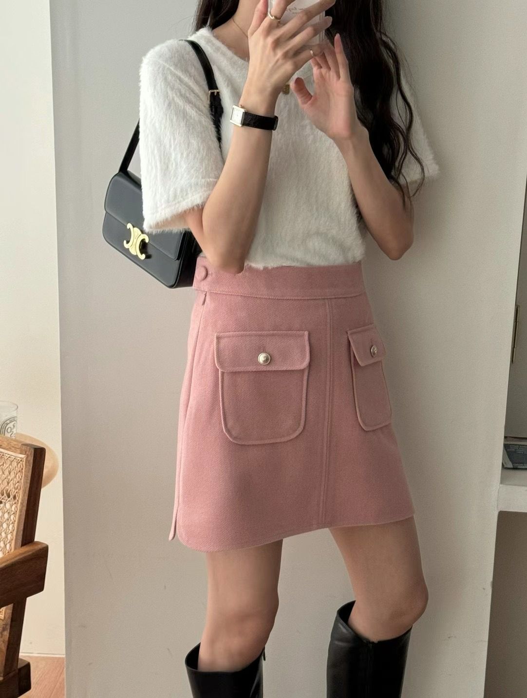 Tizzi Wool Blend Patch Pocket Skirt *3 Colors