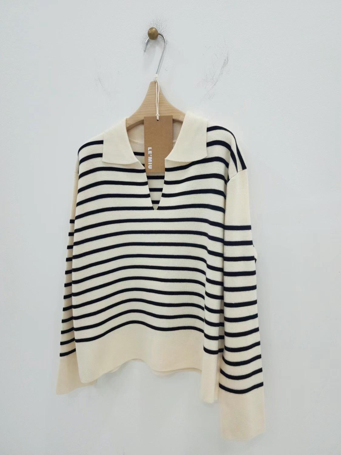 Collared Striped Knitted Sweater *2 Colors