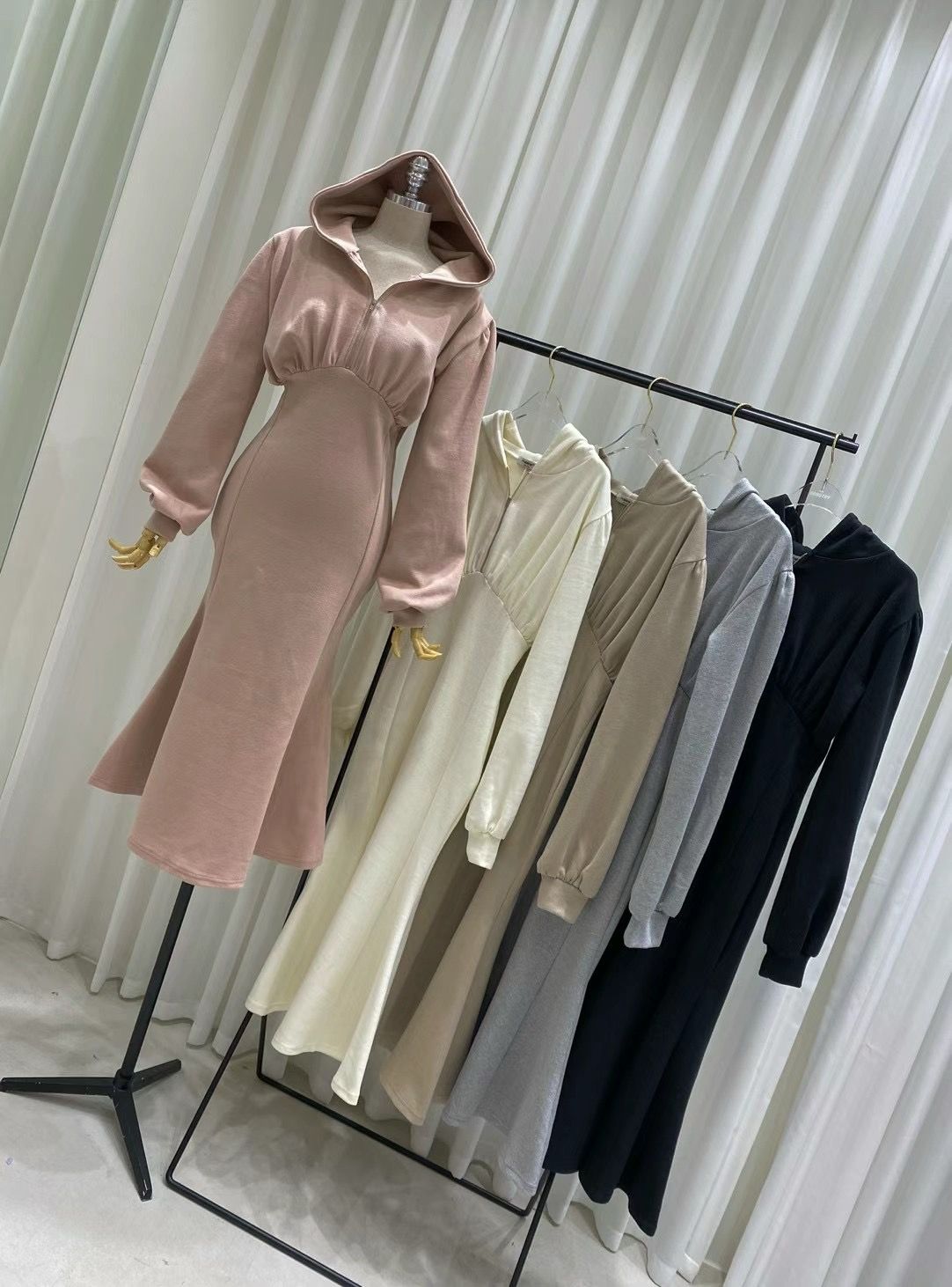 Long Sleeve Hooded Sweater Dress *5 Colors