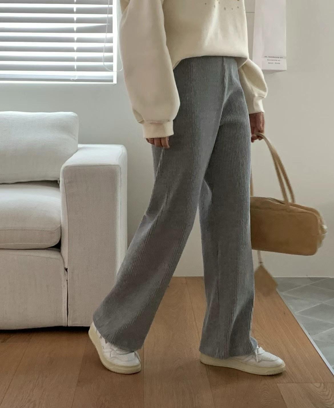 Ribbed-Knit Wide Leg Casual Pants *8 Colors