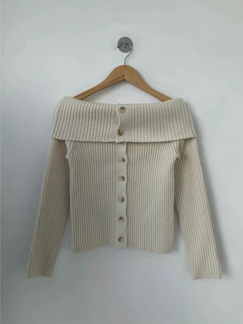 Ribbed Knit Off-Shoulder Cardigan *2 Colors