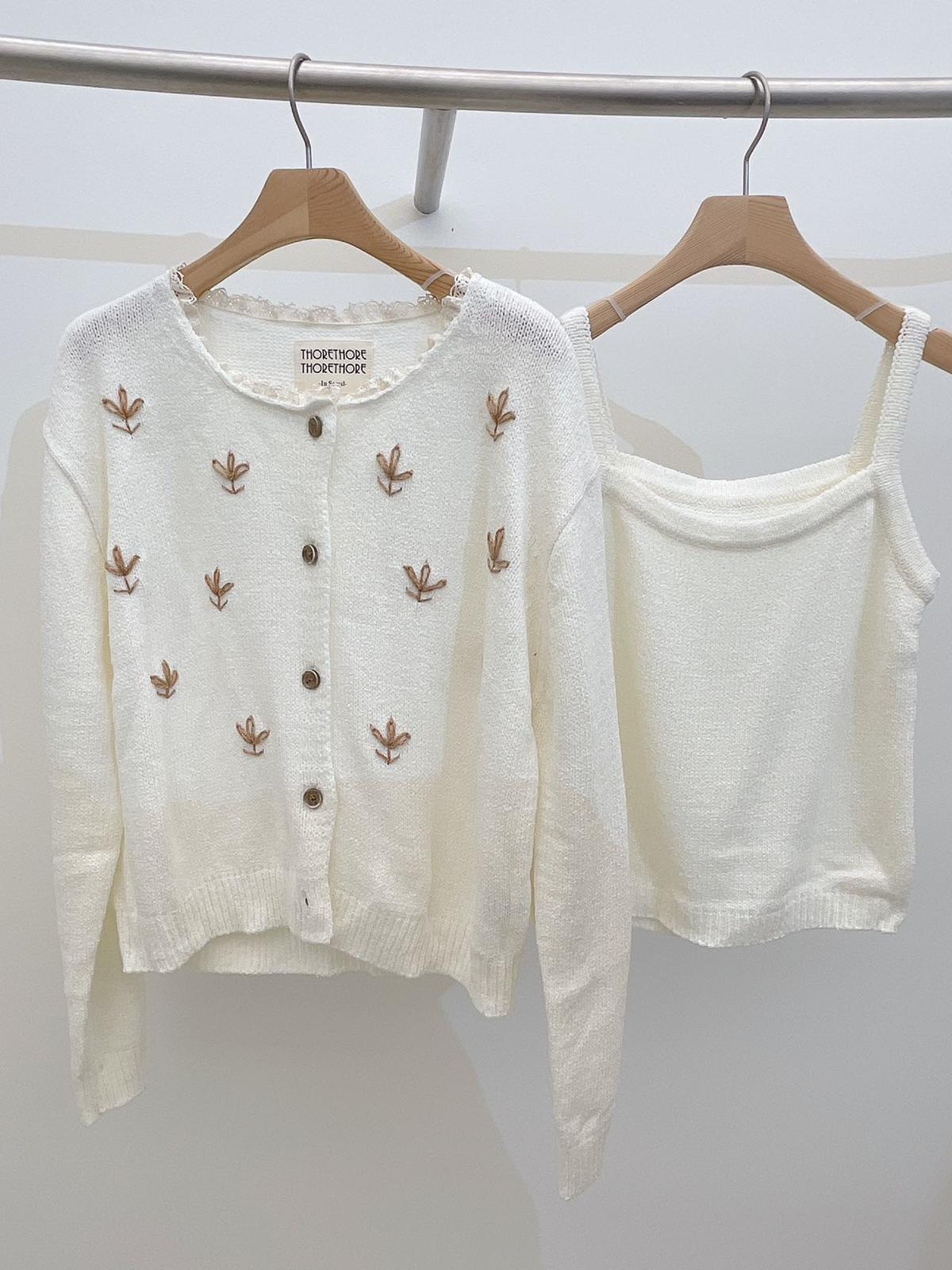 Knitted Embroidery Cardigan & Tank-top Set *2 Colors