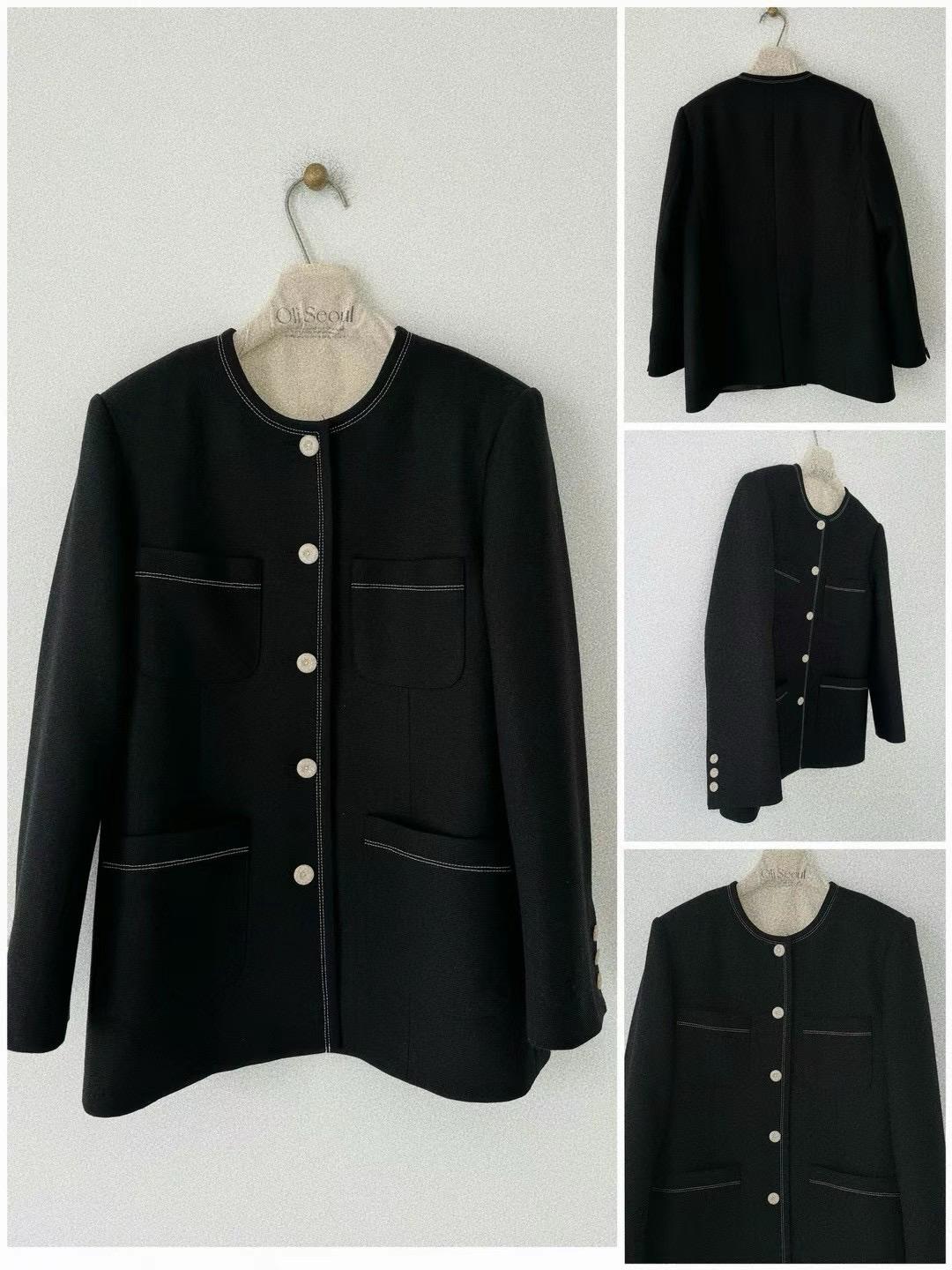 Round Neck Contrast Jacket *2 Colors