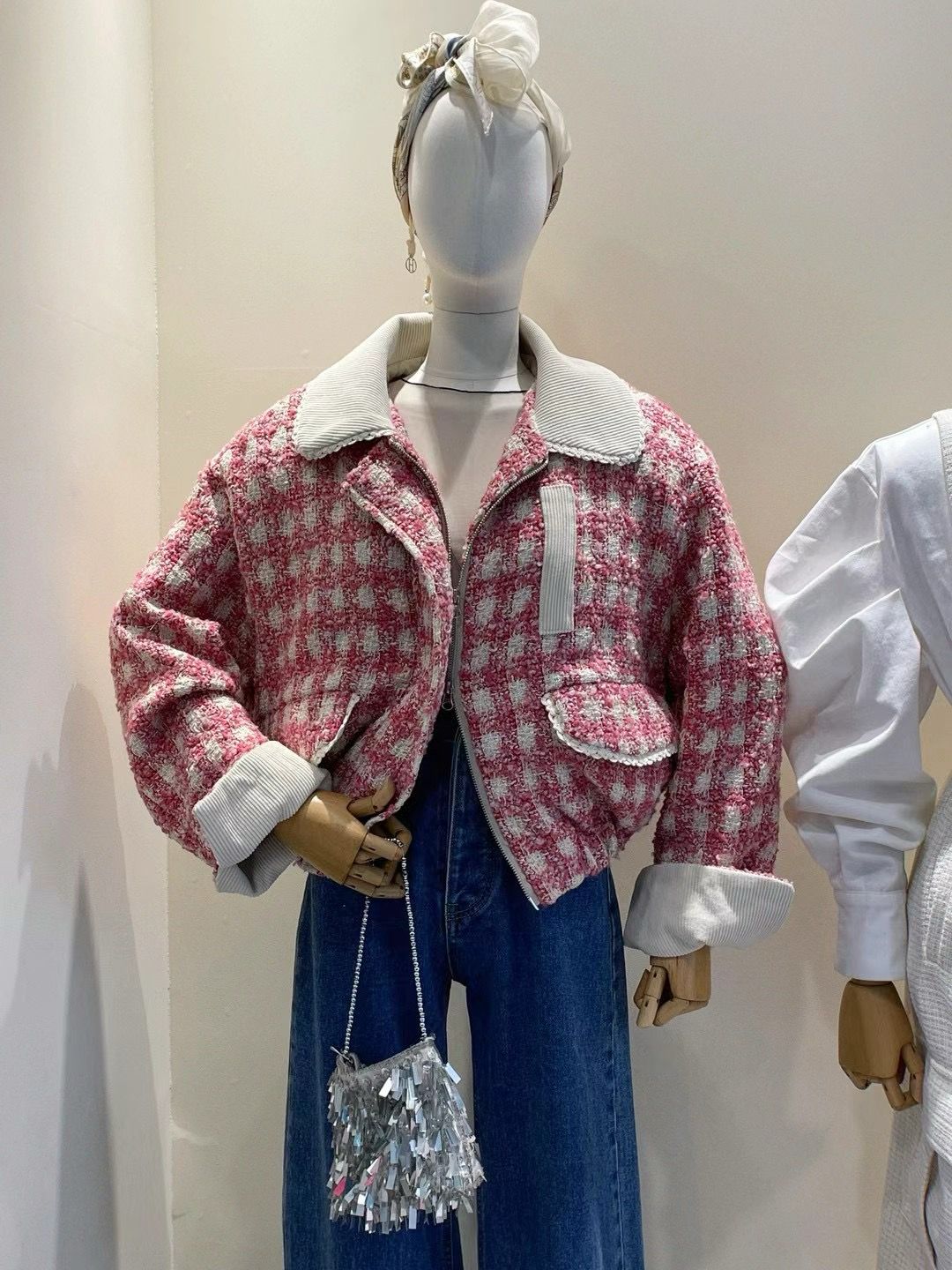 Zip-up Plaid Knitted Jacket