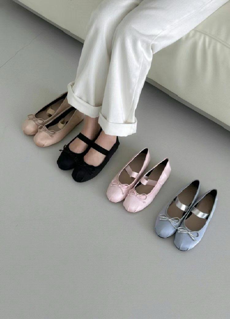 Bow-tie Strapped Ballet Flats *4 Colors