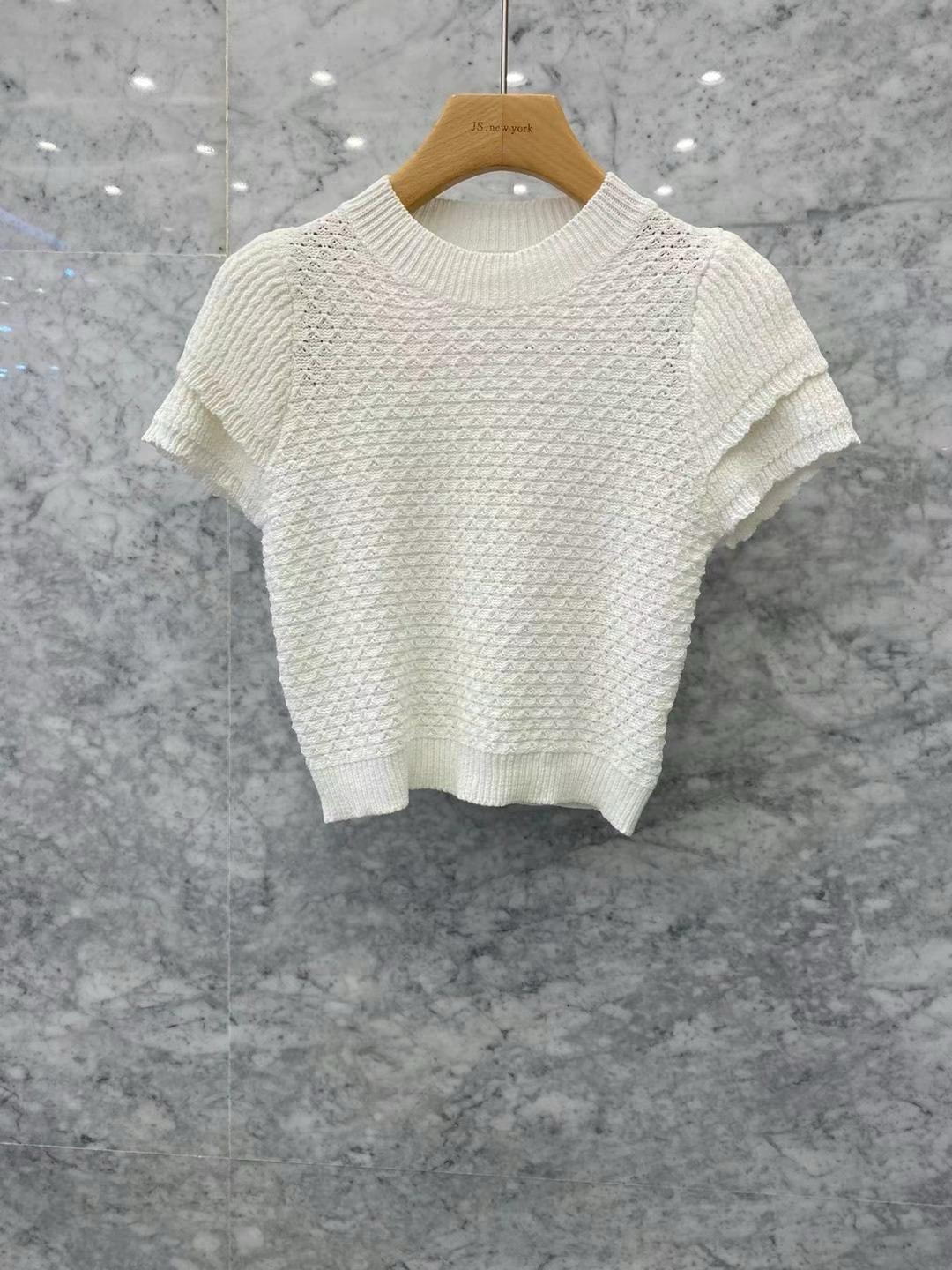 Round Neck Knitted Short-Sleeved Top *3 Colors