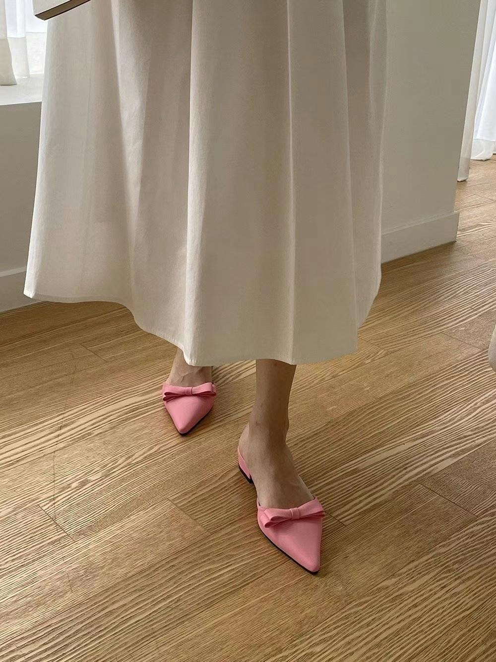 Pointed-toe Ribbon Mules *4 Colors