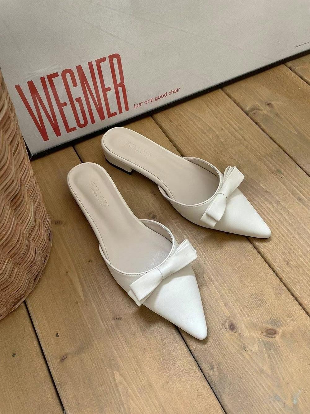 Pointed-toe Ribbon Mules *4 Colors