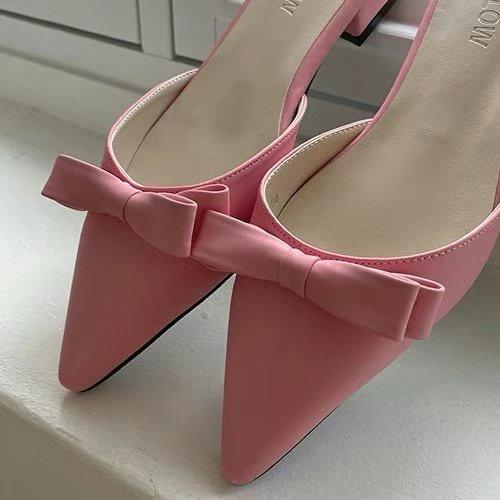 Pointed-toe Ribbon Mules *4 Colors