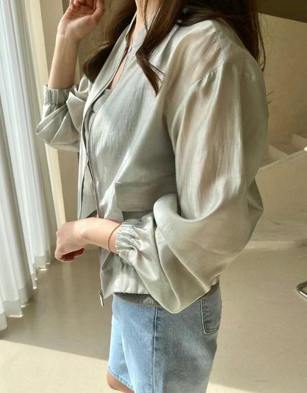 Sheer Satin Zip-up Jacket *3 Colors