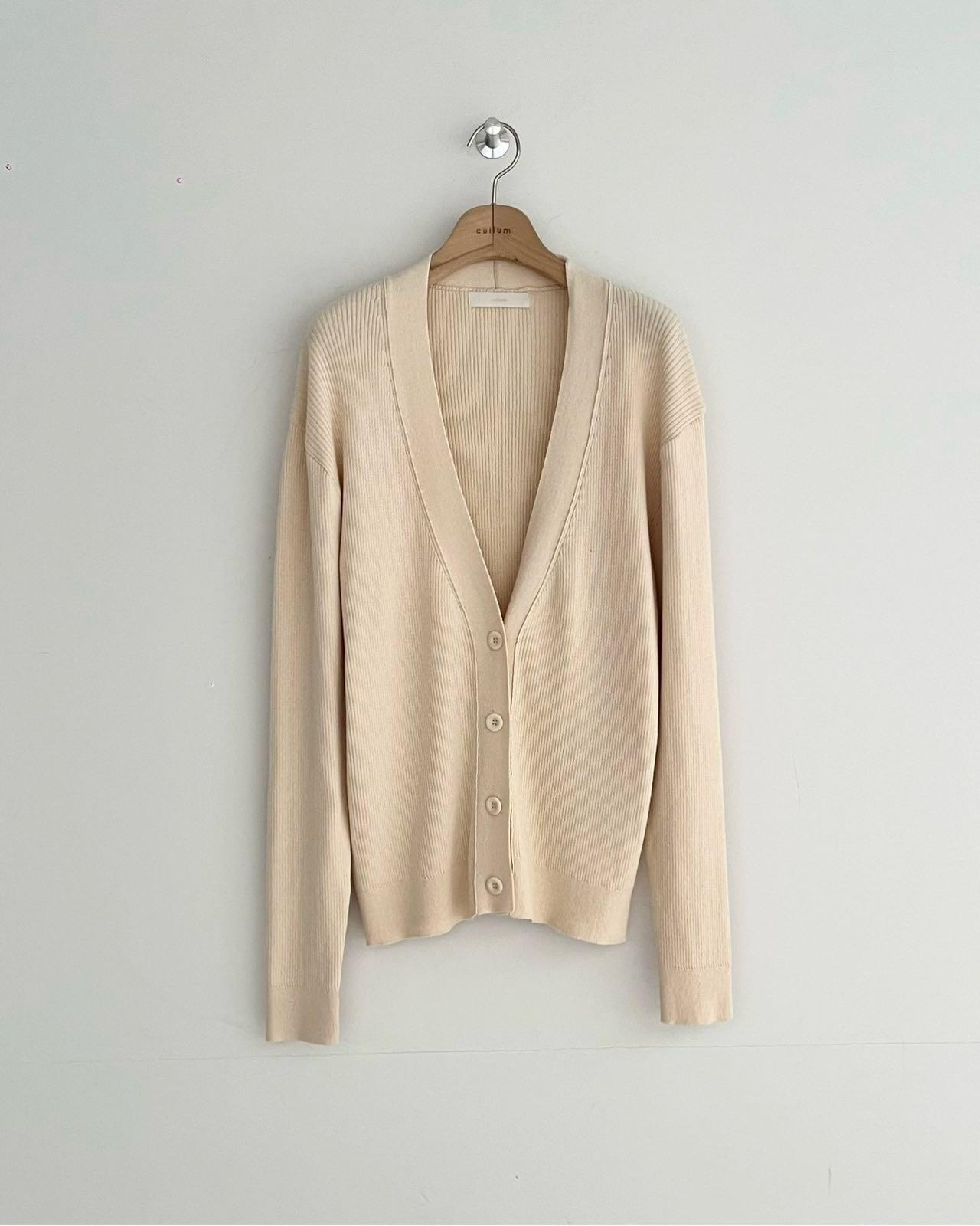 V-Neck Rib-knit Long Sleeved Cardigan *3 Colors