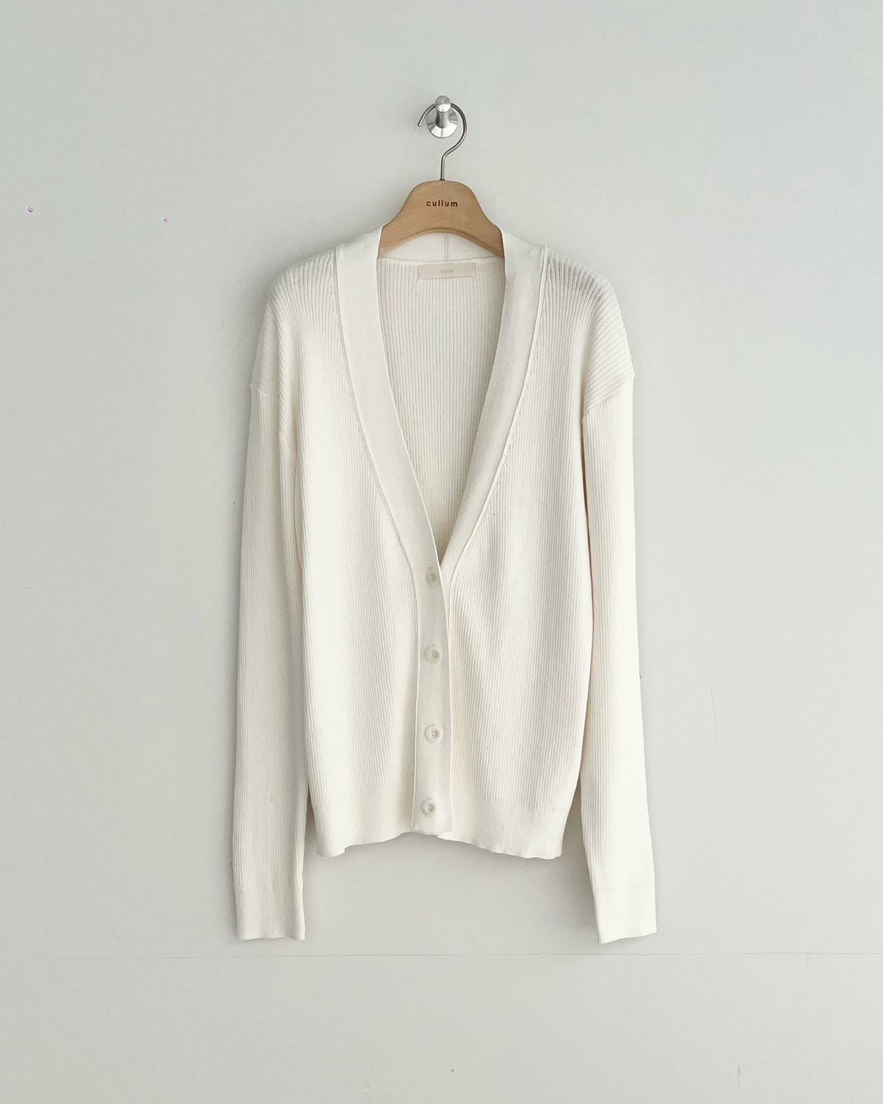 V-Neck Rib-knit Long Sleeved Cardigan *3 Colors