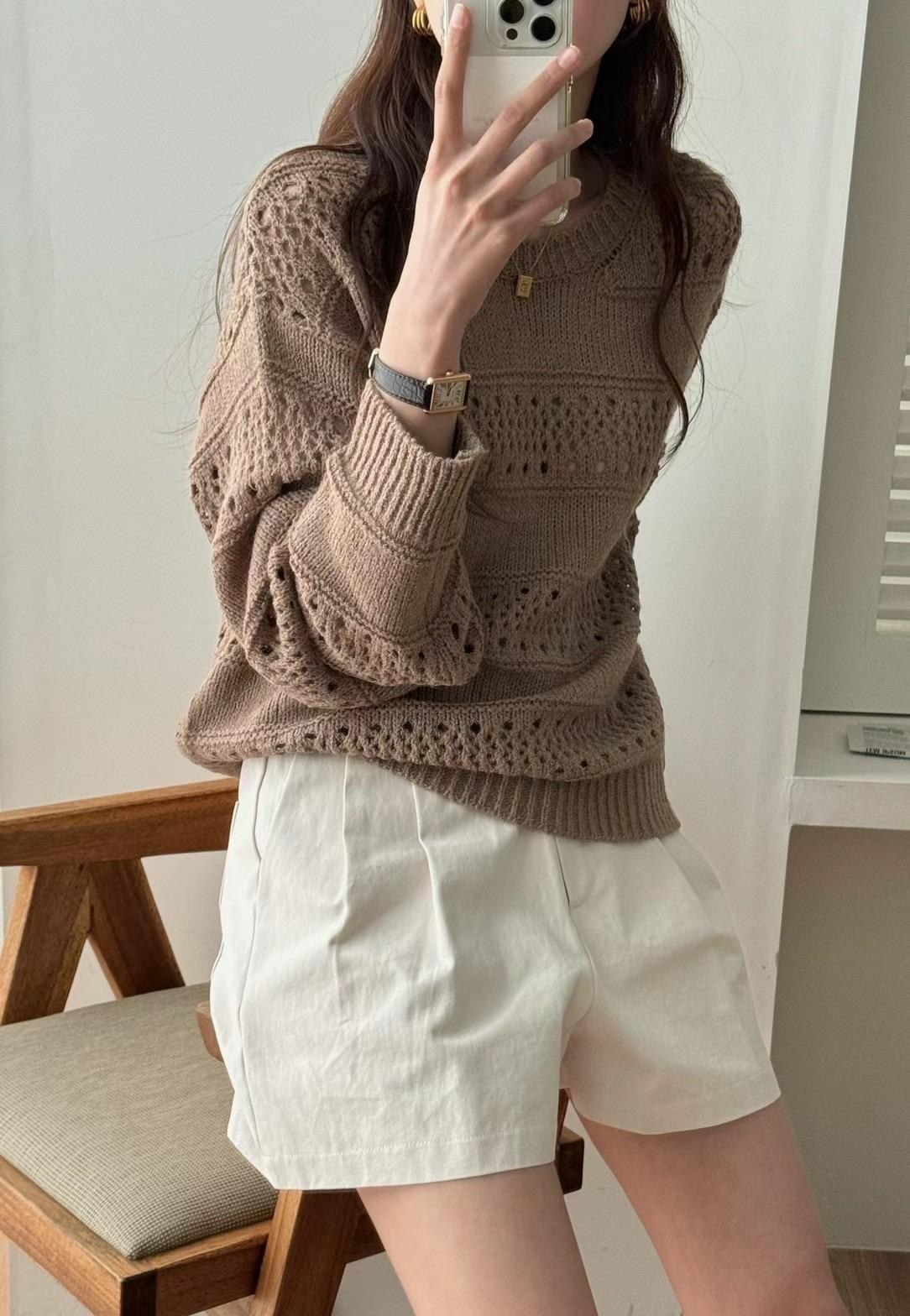 Crew Neck Crochet Sweater *4 Colors