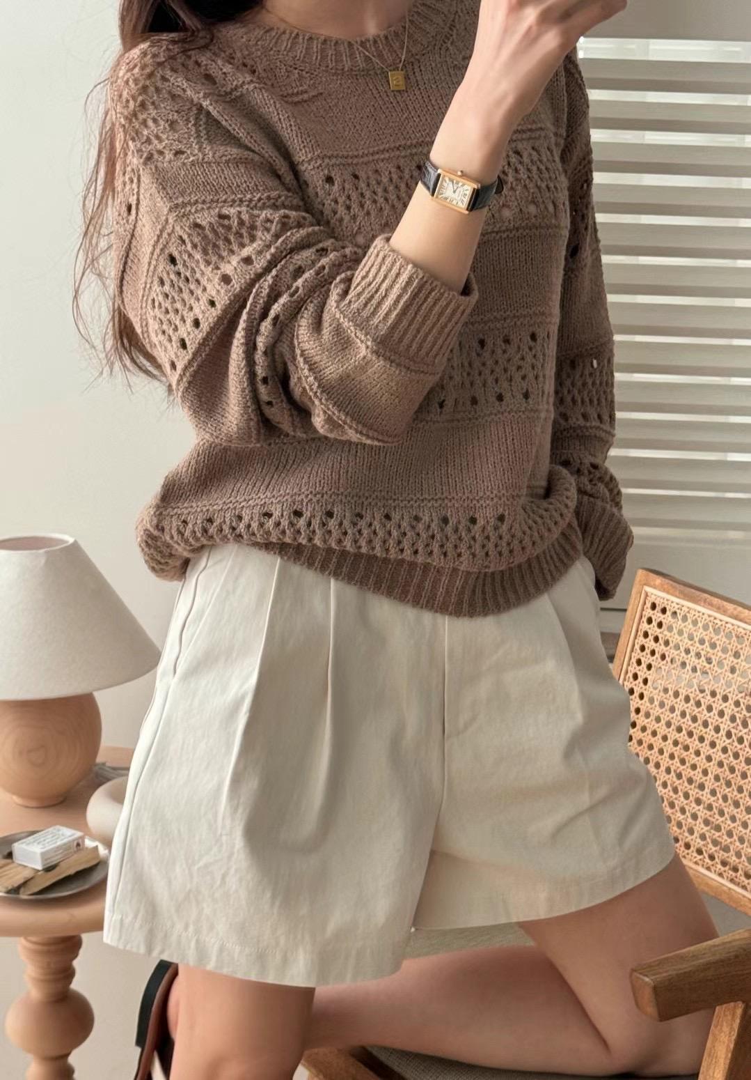 Crew Neck Crochet Sweater *4 Colors