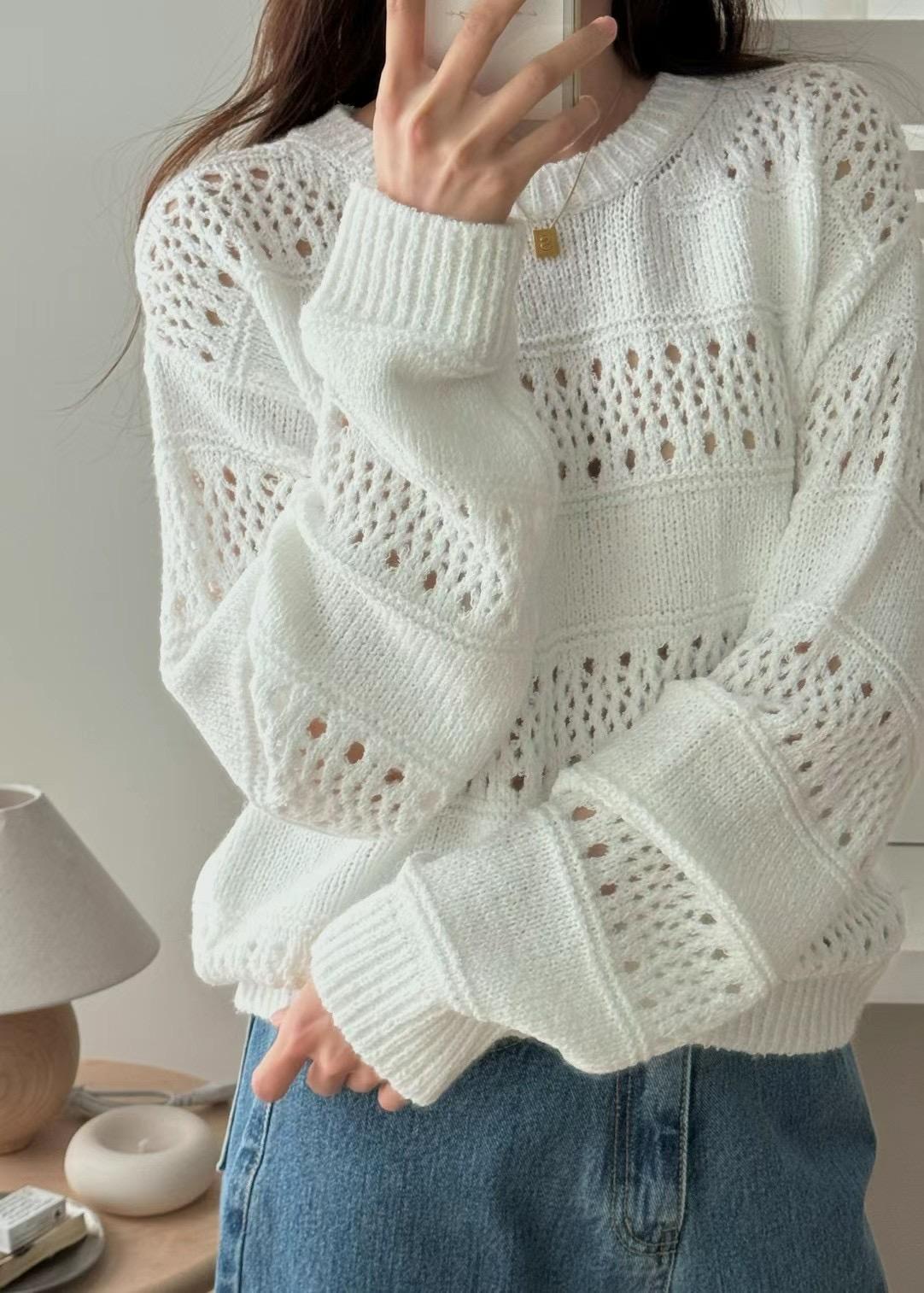 Crew Neck Crochet Sweater *4 Colors