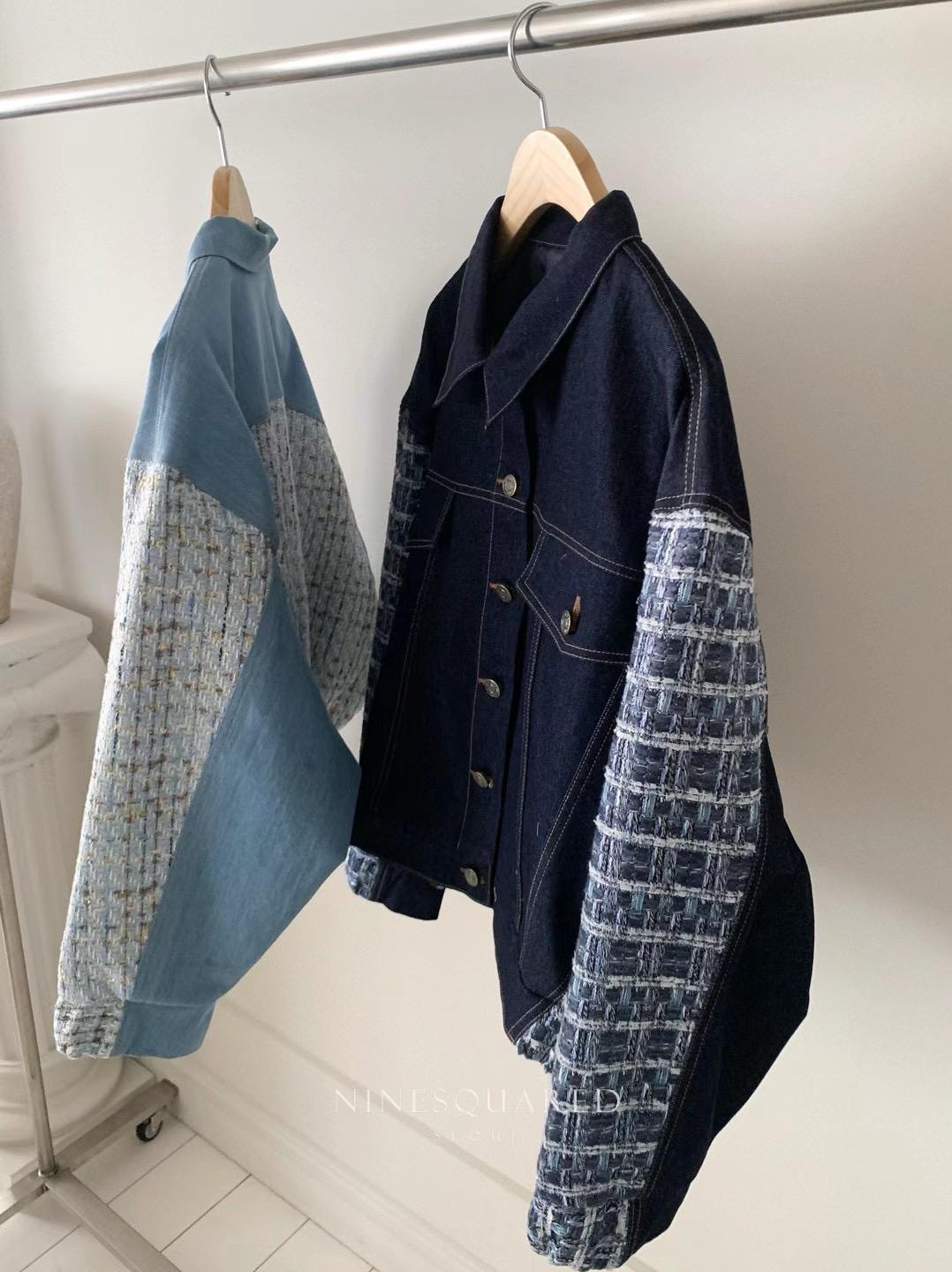 Patchwork Tweed Sleeved Denim Jacket *2 Colors