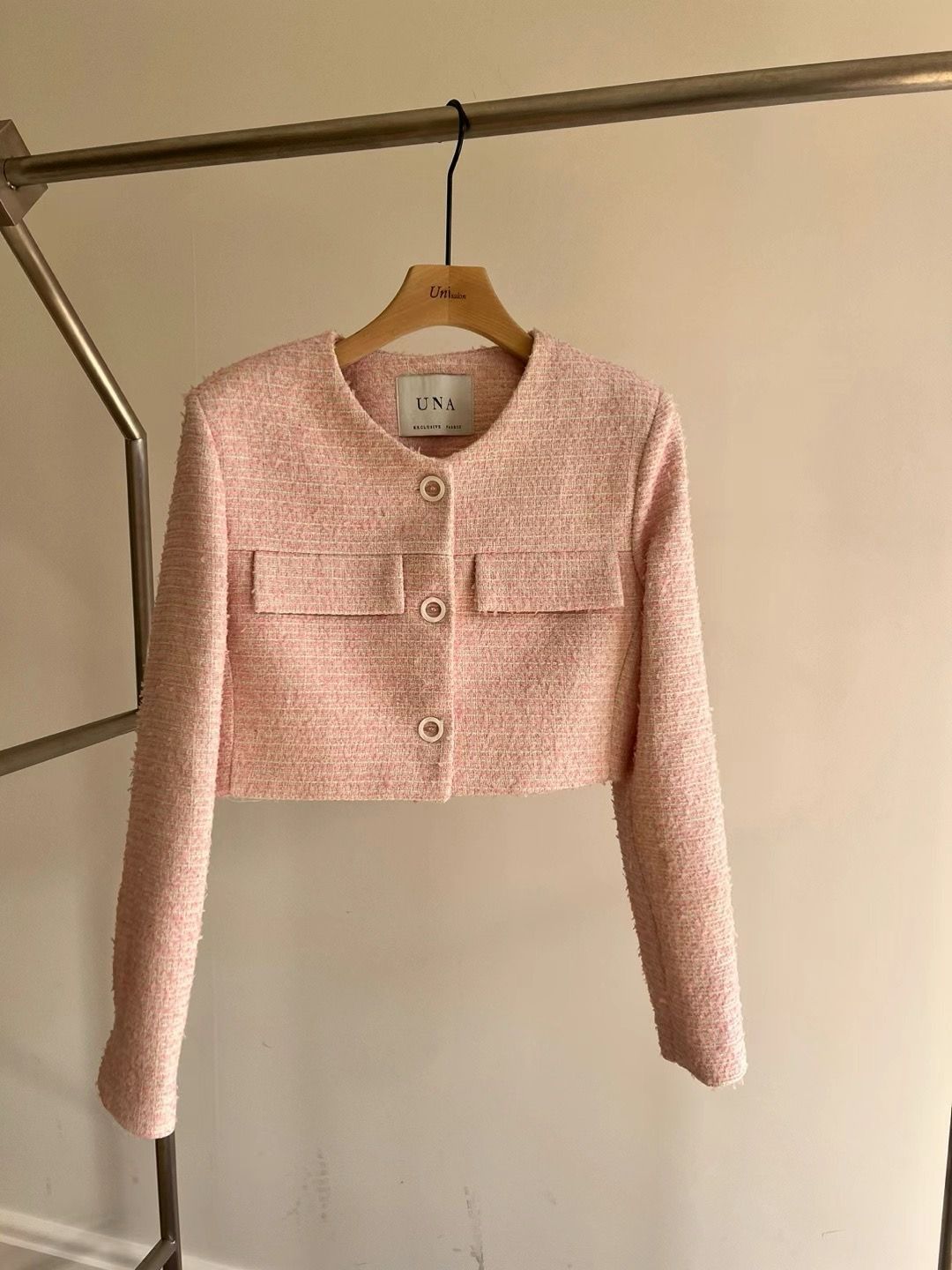 Long-sleeved Cropped Tweed Jacket *3 Colors