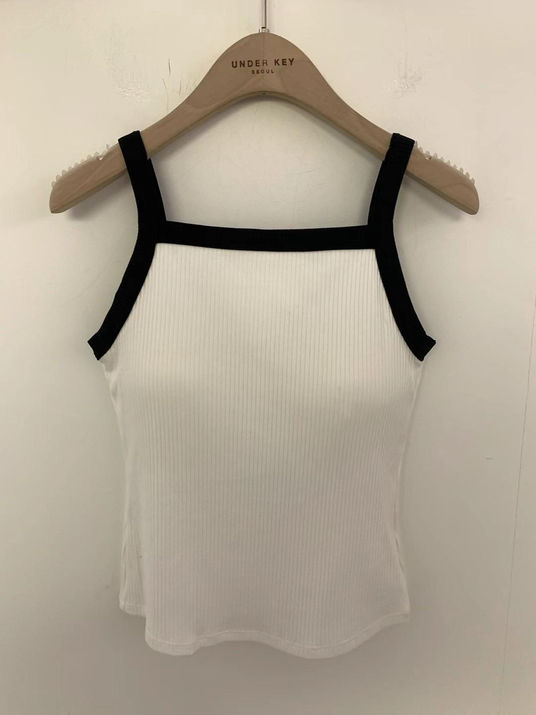 Contrast Ribbed-knit Padded Tank Top *3 Colors