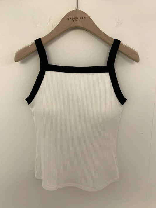 Contrast Ribbed-knit Padded Tank Top *3 Colors