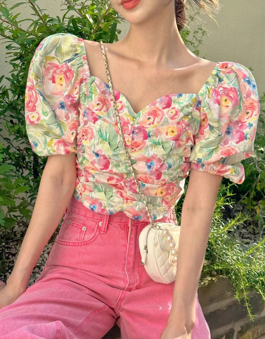 Floral Ruched Crop Top *2 Colors