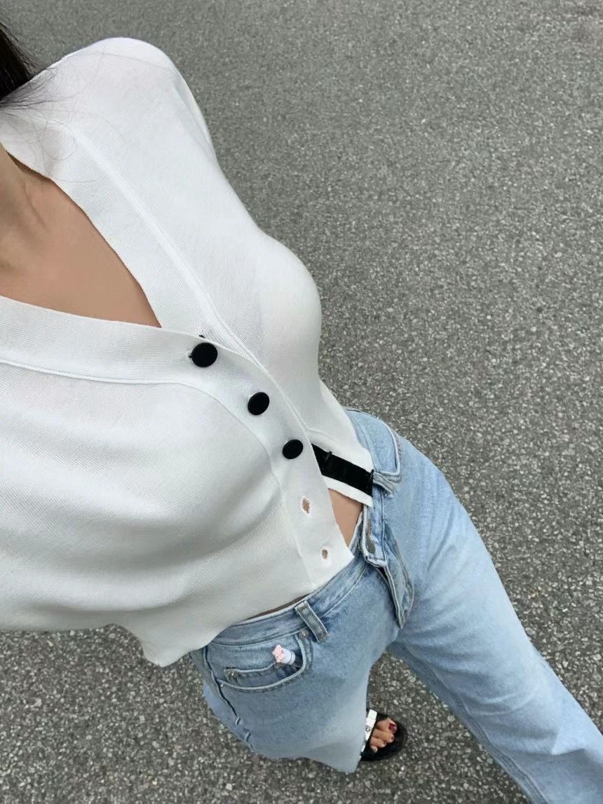 V-neck Button Long Sleeves Crop Cardigan Top *5 Colors