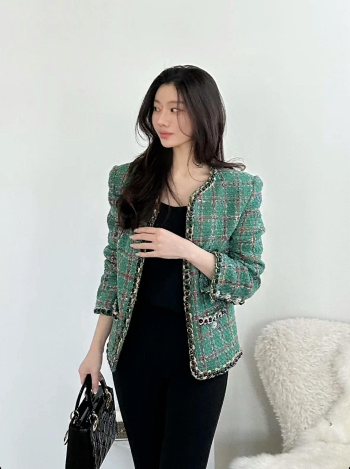 Beaded Trim Wool Blend Plaid Jacket *2 Colors