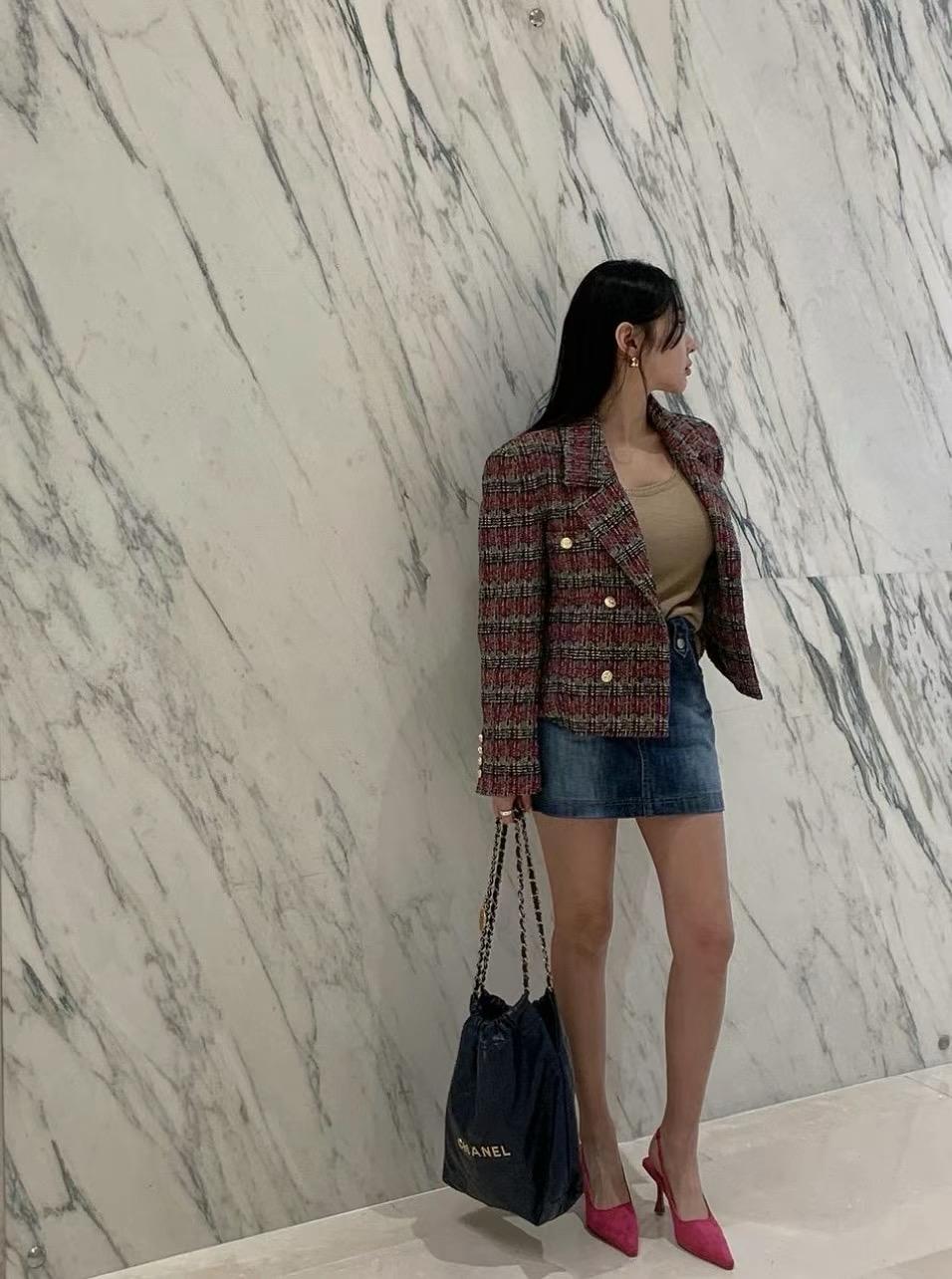 Double-breasted Tweed Plaid Jacket *2 Colors