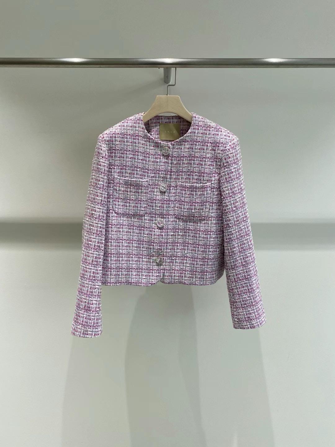 Round-neck Tweed Plaid Jacket *2 Colors