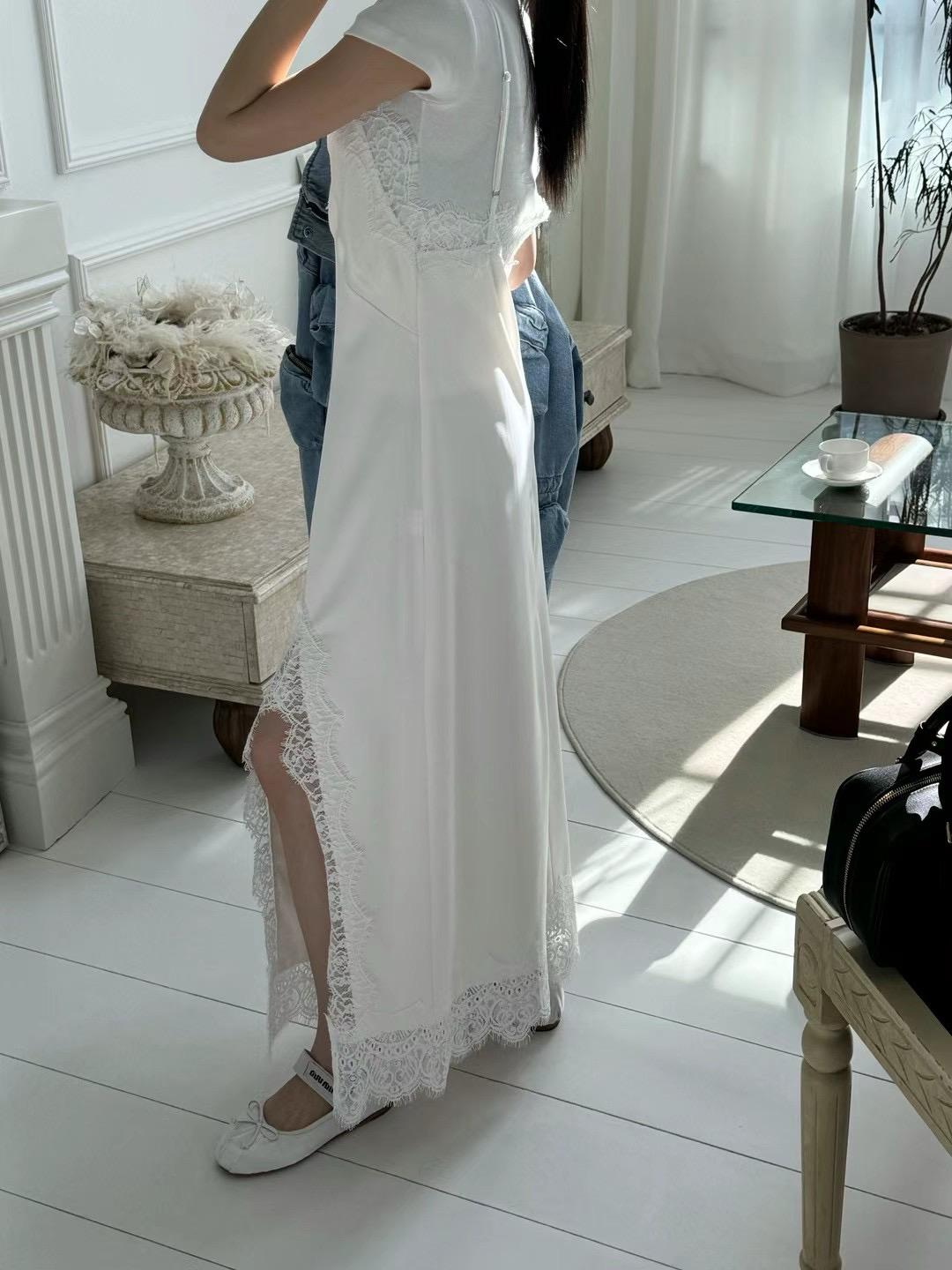 Sleeveless Lace Trim Slit Dress *3 Colors