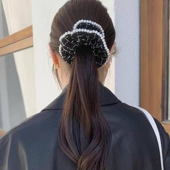 Pearl Embellished Plaid Hair-tie