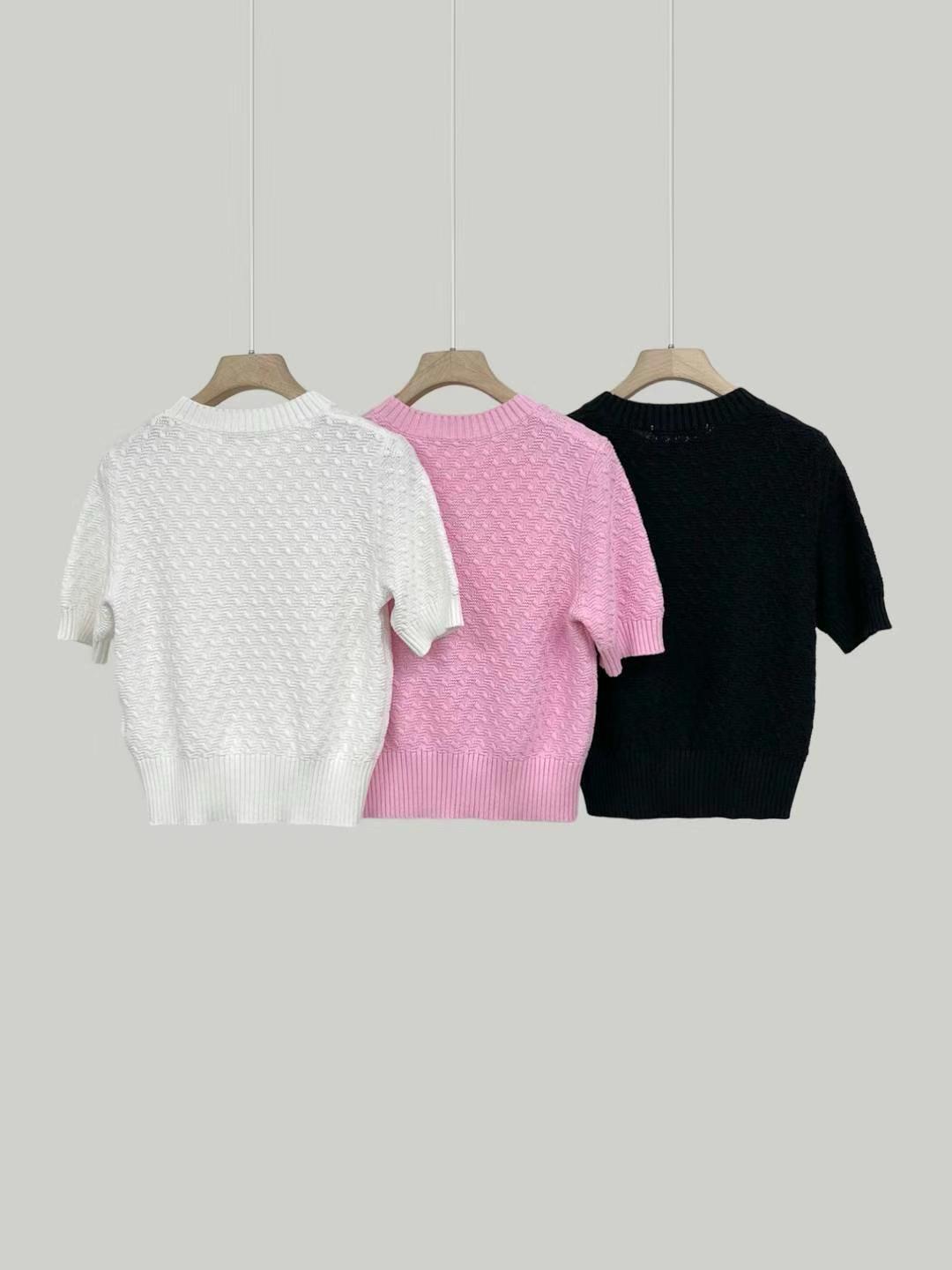 Crew Neck Short-sleeved Knitted Sweater *3 Colors