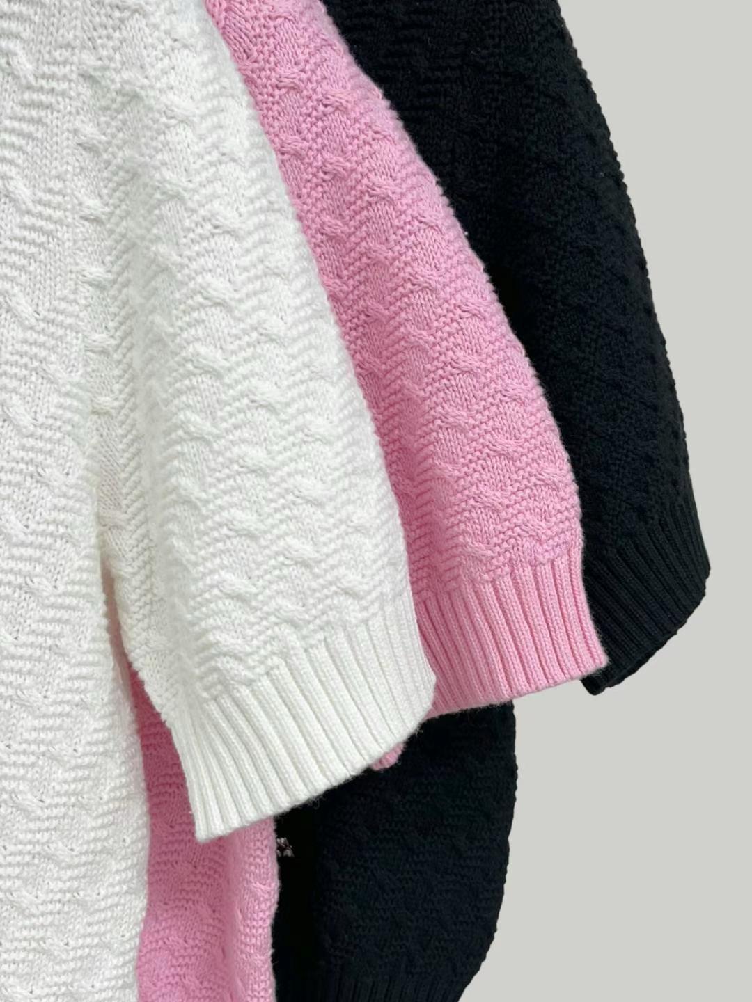 Crew Neck Short-sleeved Knitted Sweater *3 Colors