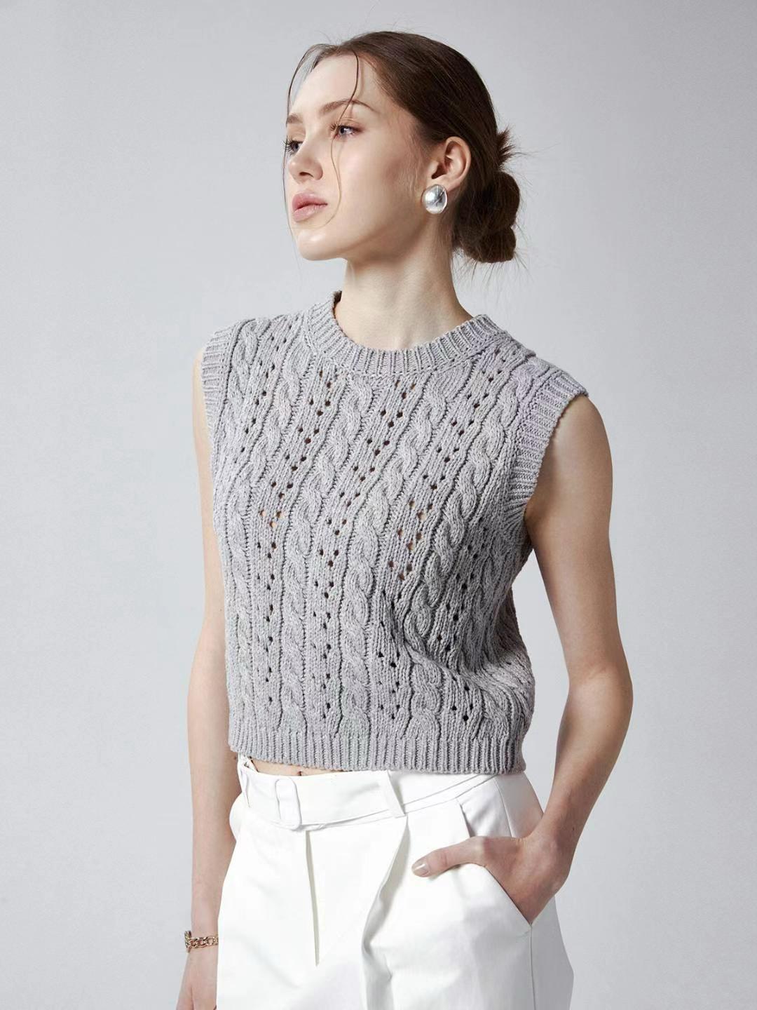 Cable-knit Crochet Vest *3 Colors