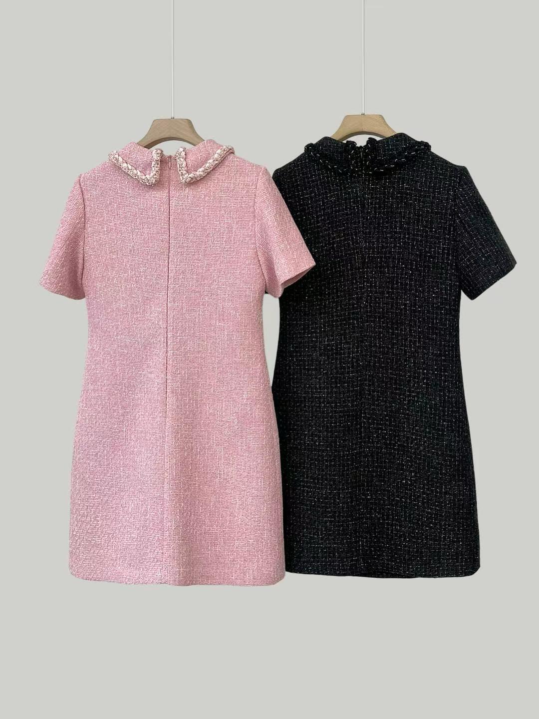 Short Sleeved Tweed Dress *2 Colors