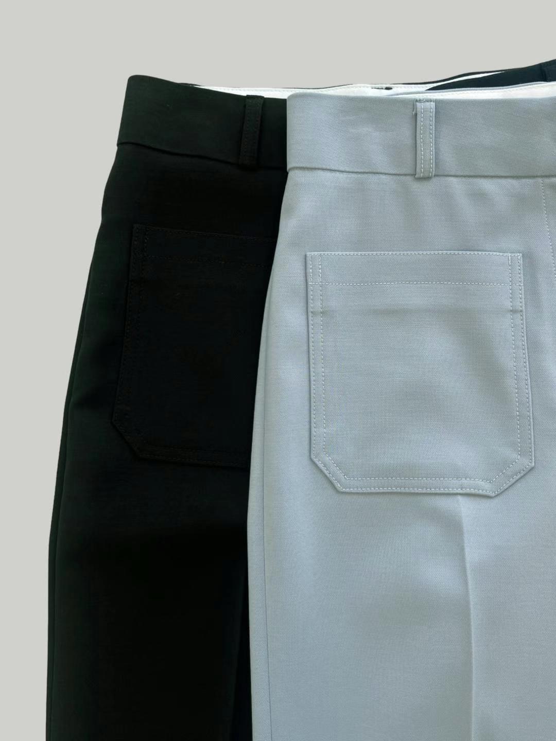 Patch Pockets Straight Trousers *2 Colors