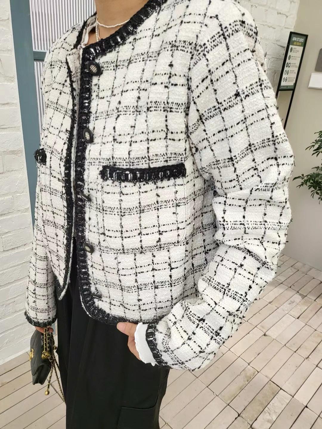 Textured Fringed Plaid Jacket