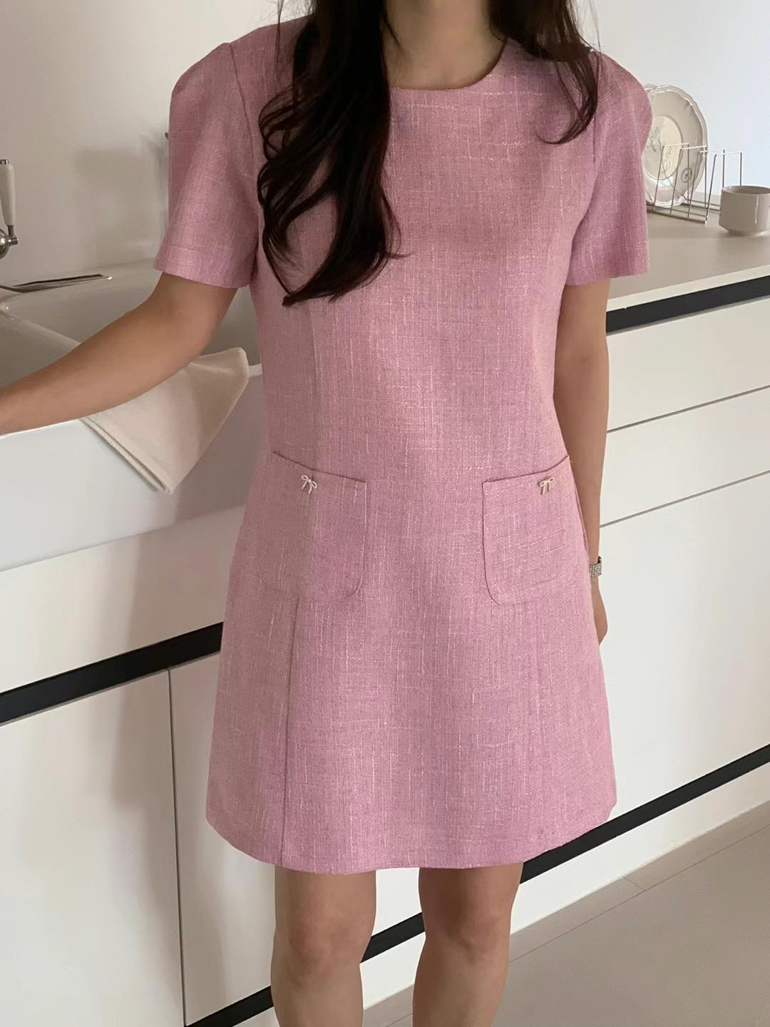 Short Sleeved Tweed Mini Dress *2 Colors