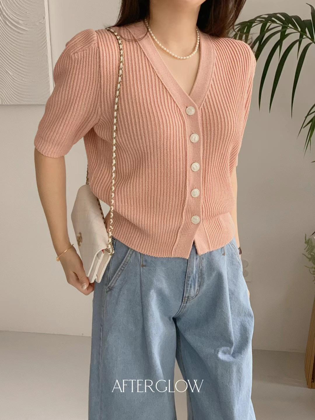 V-neck Short Sleeved Ribbed Cardigan *3 Colors